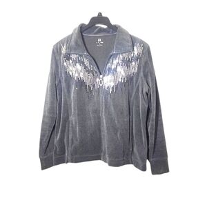 Activology Velour Sparkle Zip-Up Jacket Gray XL